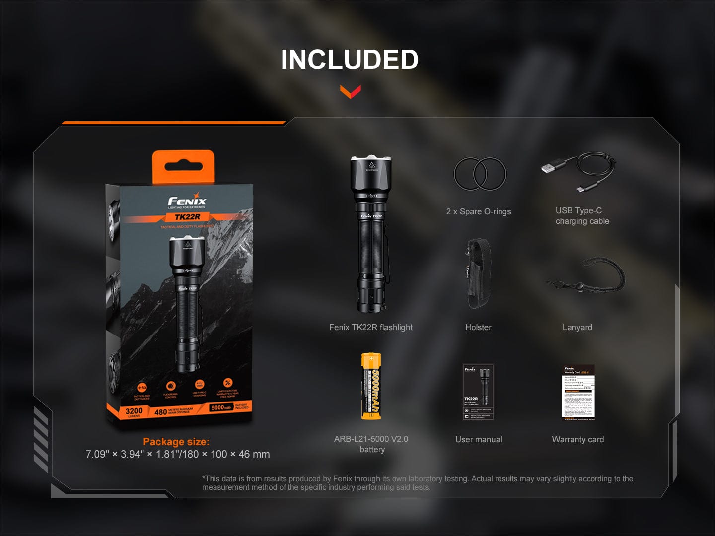 Fenix TK22R Rechargeable Tactical & Duty Flashlight - 3200 Lumens