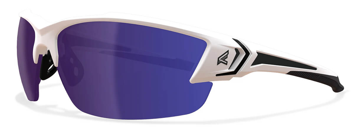 Edge Khor G2 Safety Glasses with White Frame and Polarized Aqua Precision Blue Mirror Lens