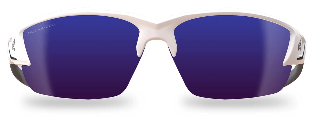 Edge Khor G2 Safety Glasses with White Frame and Polarized Aqua Precision Blue Mirror Lens