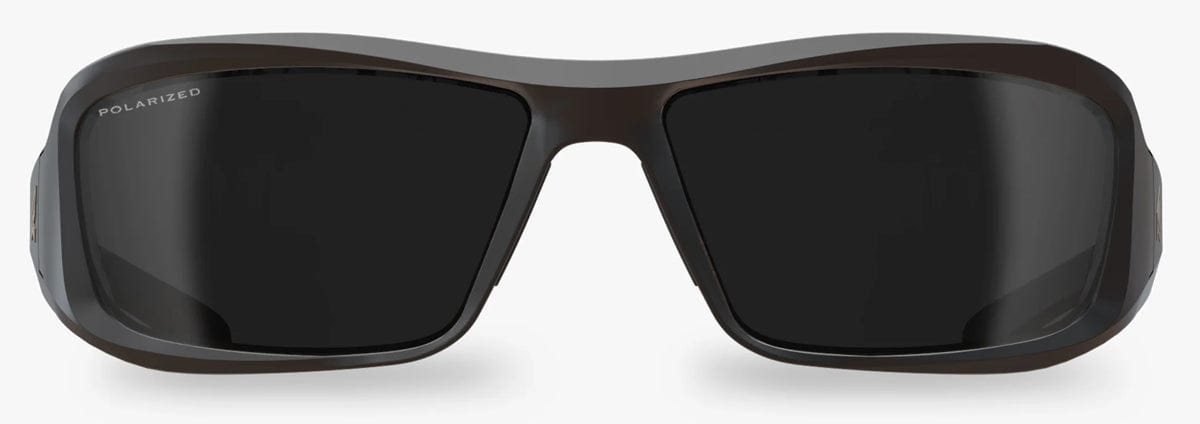 Front view Edge Brazeau Safety Glasses Matte Black with Polarized Smoke Lens