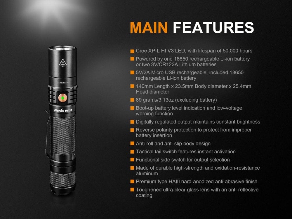 Fenix UC35 V2.0 LED Rechargeable EDC Flashlight - 1000 Lumens