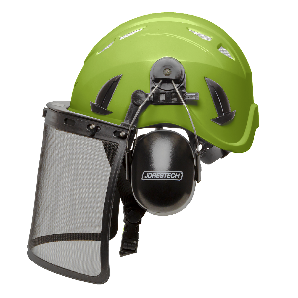 Jorestech Safety Helmet System with Iron Mesh Face Shield and Earmuffs