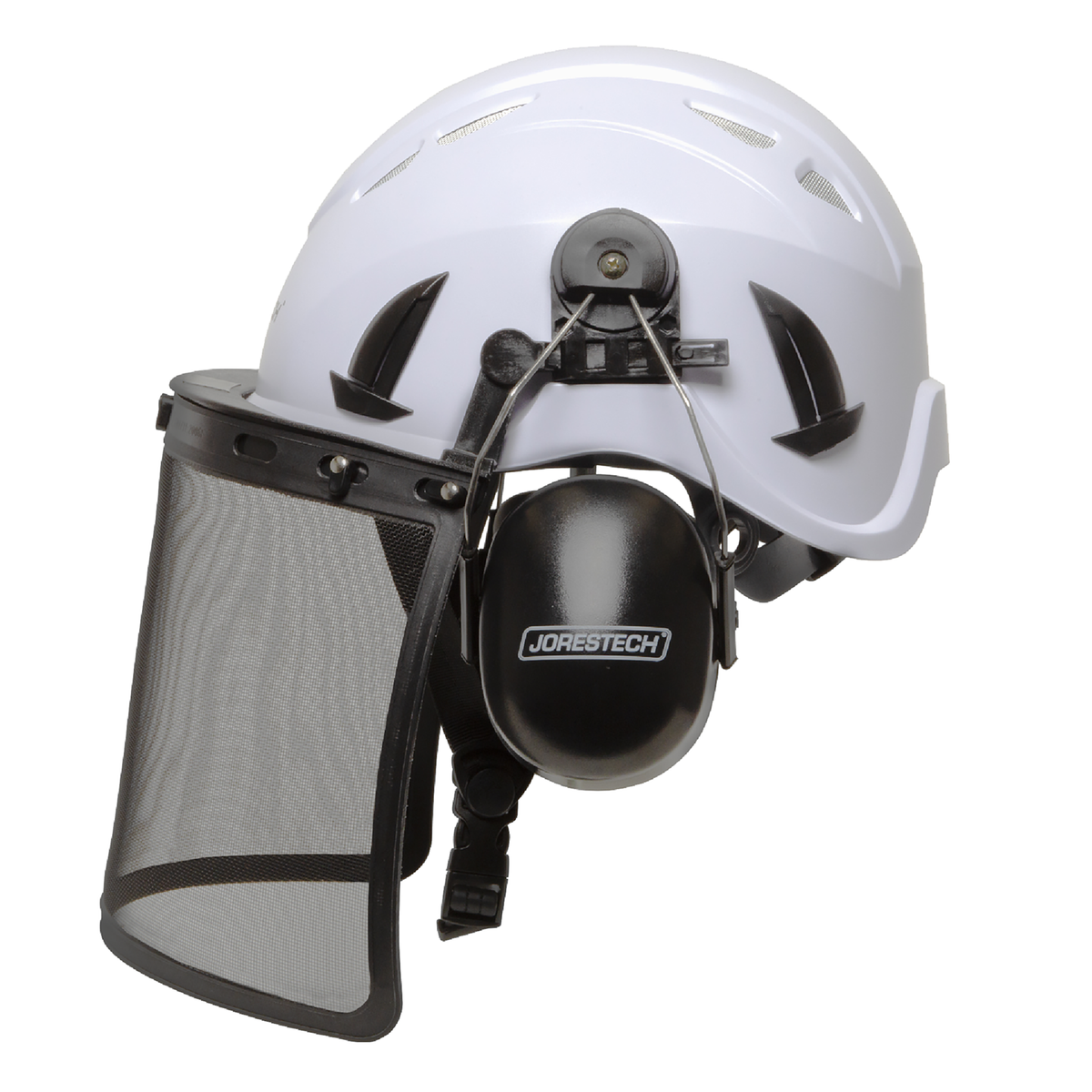 Jorestech Safety Helmet System with Iron Mesh Face Shield and Earmuffs