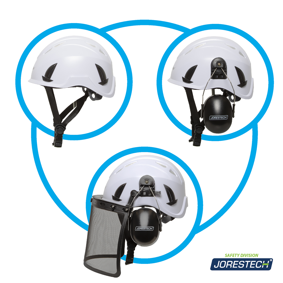 Jorestech Safety Helmet System with Iron Mesh Face Shield and Earmuffs