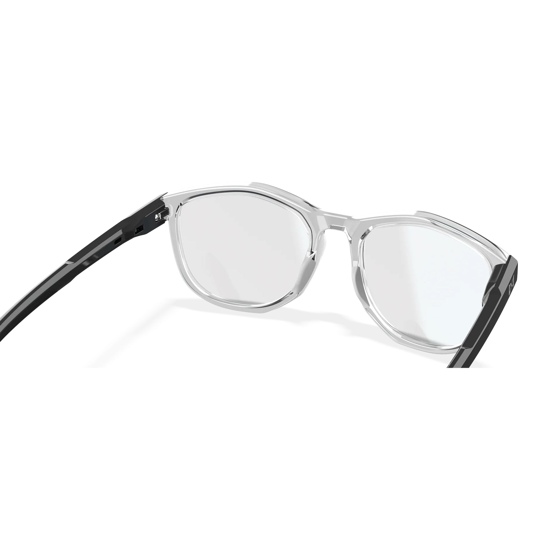 Wiley X Bravo Worksight prescription safety glasses with clear Triloid™ nylon frame and black temples.