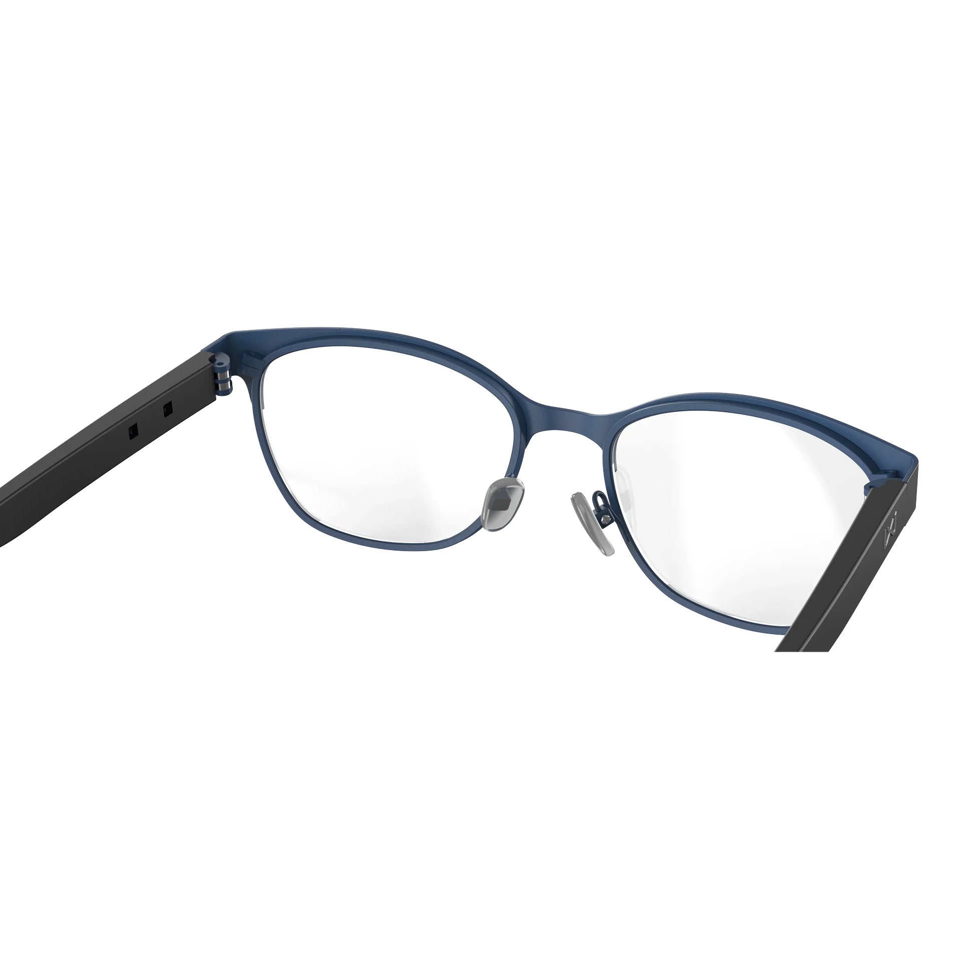 Blue Wiley X Harmony prescription safety glasses with black temples and clear lenses.