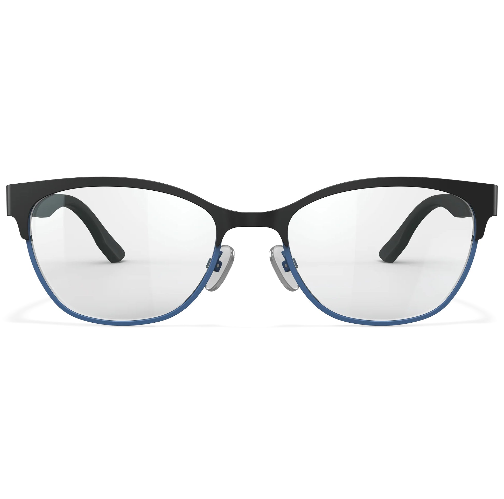 Black and blue Wiley X Harmony prescription safety glasses with clear lenses and a sleek, durable frame.