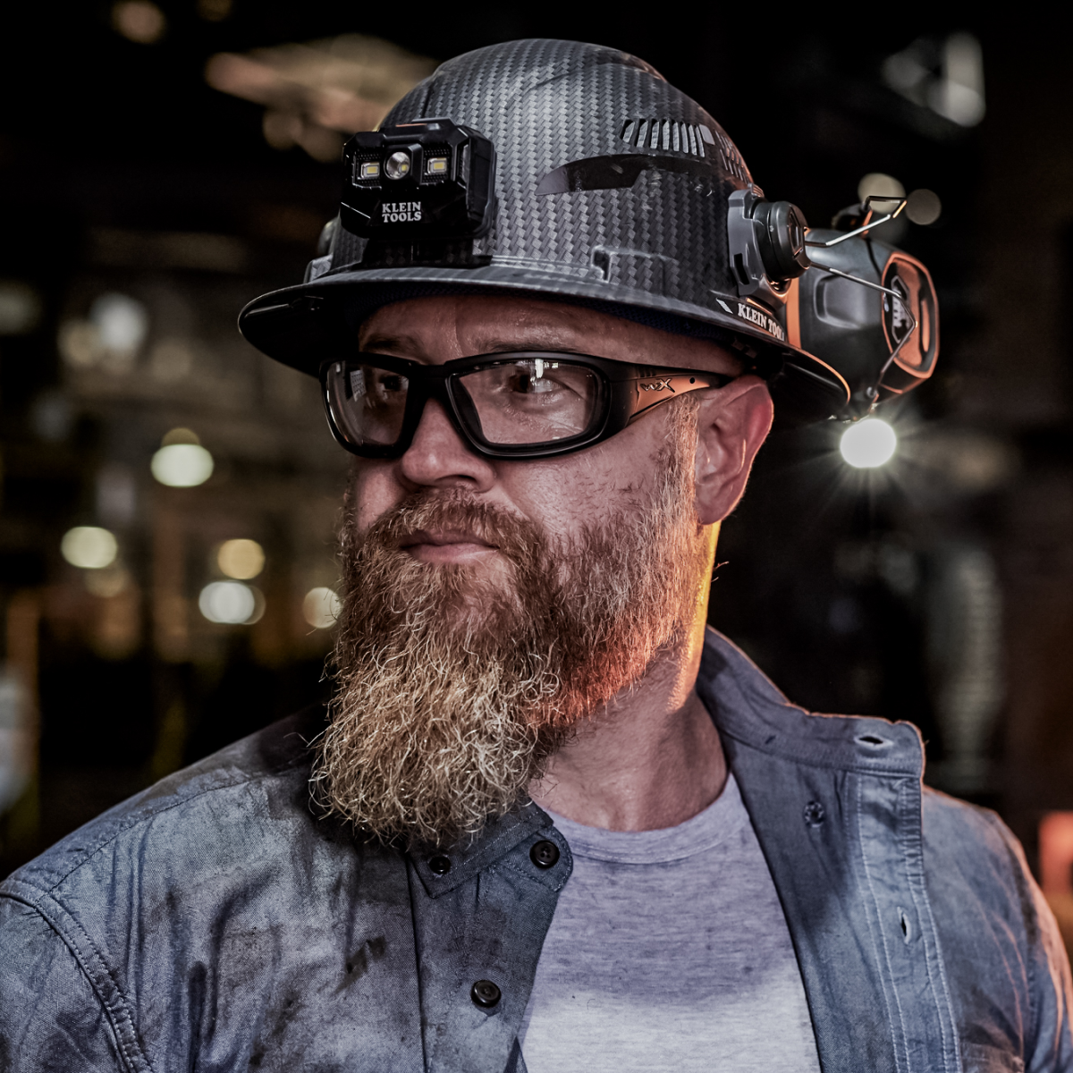 Worker wearing Wiley X Boss Safety Glasses with a hard hat