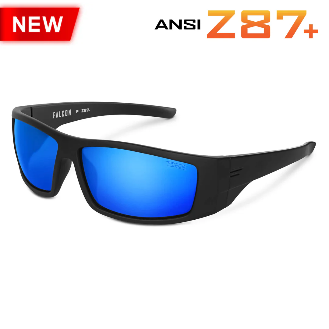 TOROE FALCON ANSI Z87+ Polarized Safety Glasses-Z87-FALCON-MBLK-B-BLU-Baja Blue Mirror Lens-22