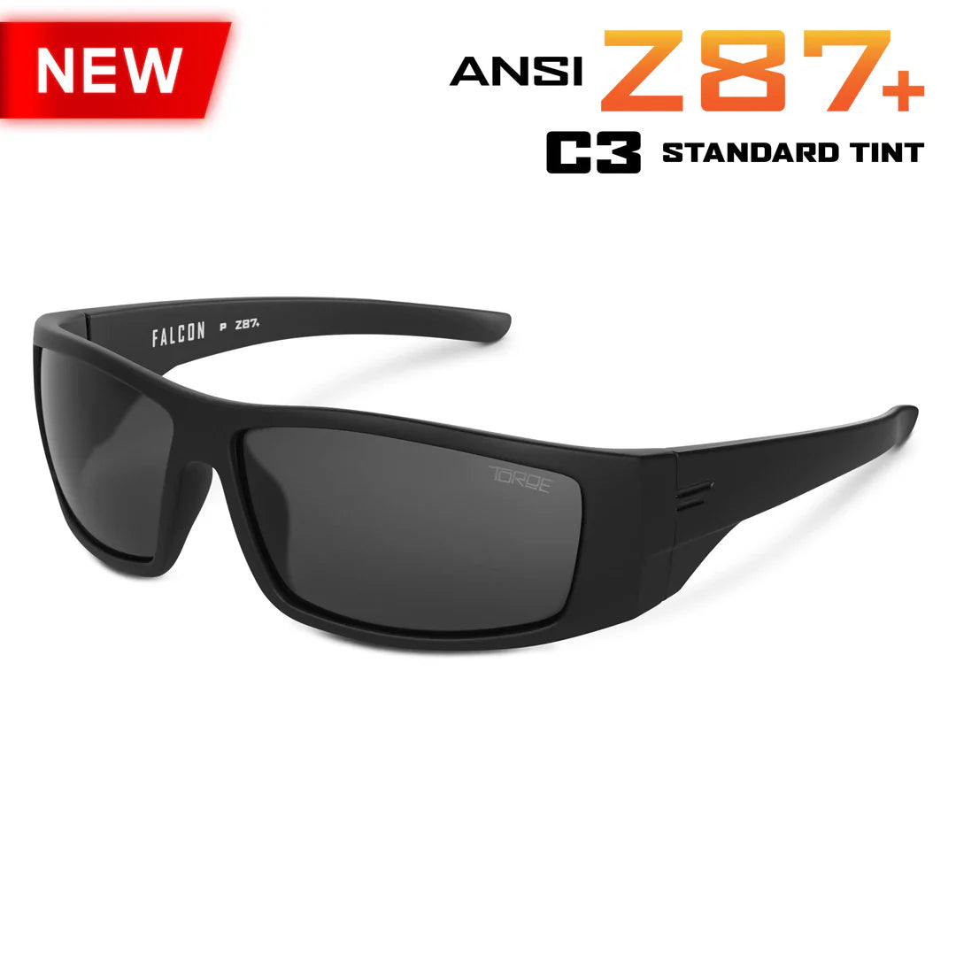 TOROE FALCON ANSI Z87+ Polarized Safety Glasses-Z87-FALCON-MBLK-B-C3-Black C3 Lens-14