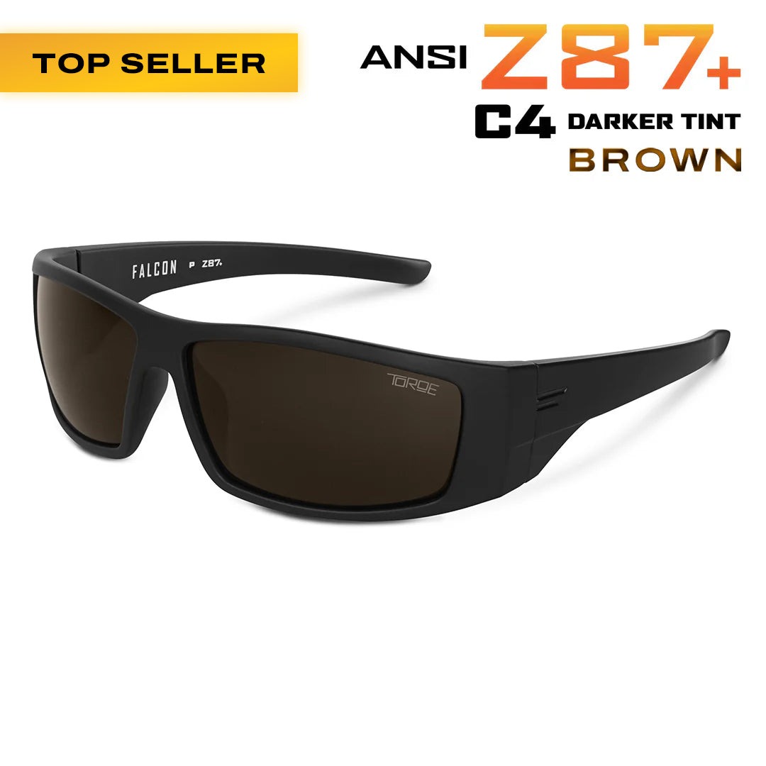 TOROE FALCON ANSI Z87+ Polarized Safety Glasses-Z87-FALCON-MBLK-B-C4(BWN)-Brown C4 lens-10