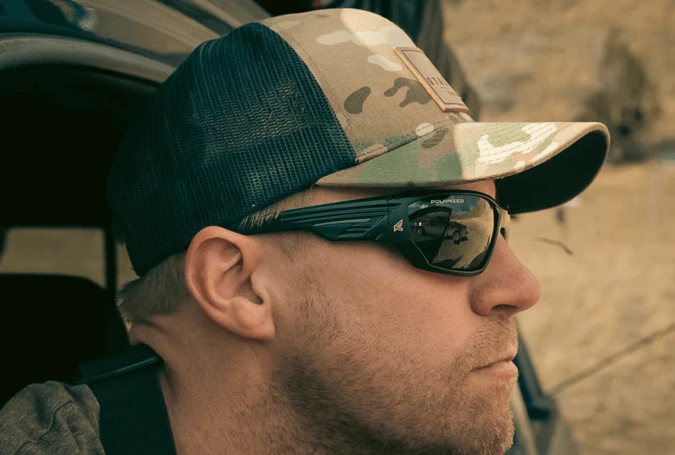 Edge Dawson Safety Glasses with Black Frame and Polarized Smoke Lens in the field