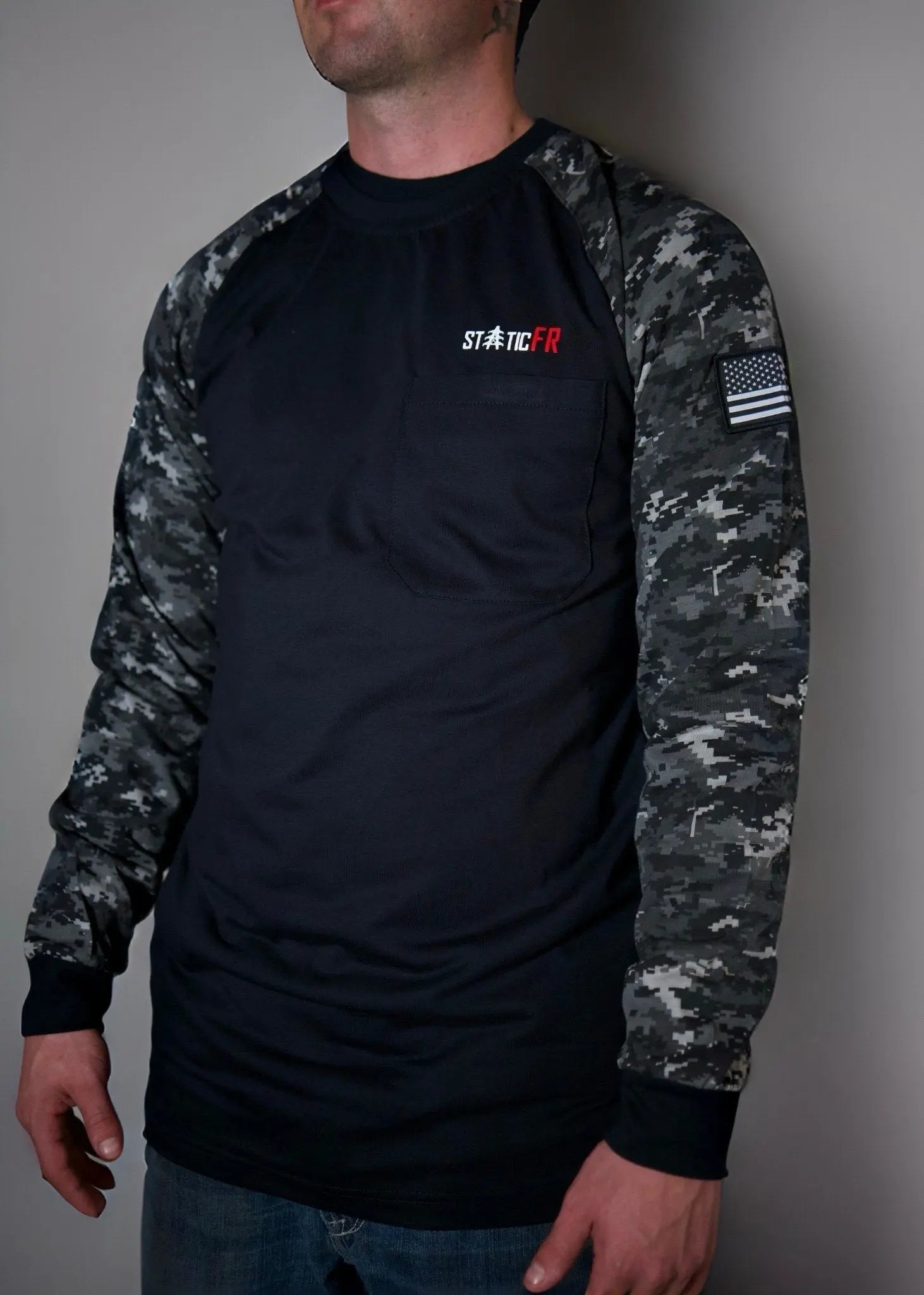 Static FR Flame-Resistant Shirt Digital Camo - Black/Gray-Safety Glasses USA-3