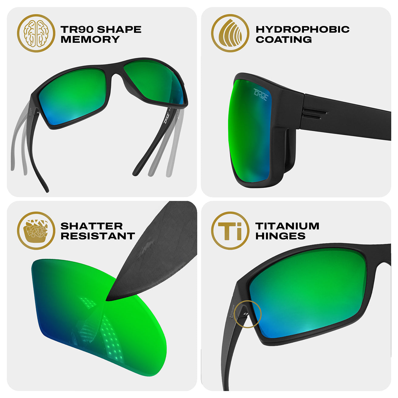 TOROE MOJAVE Green Mirror Polarized Sunglasses