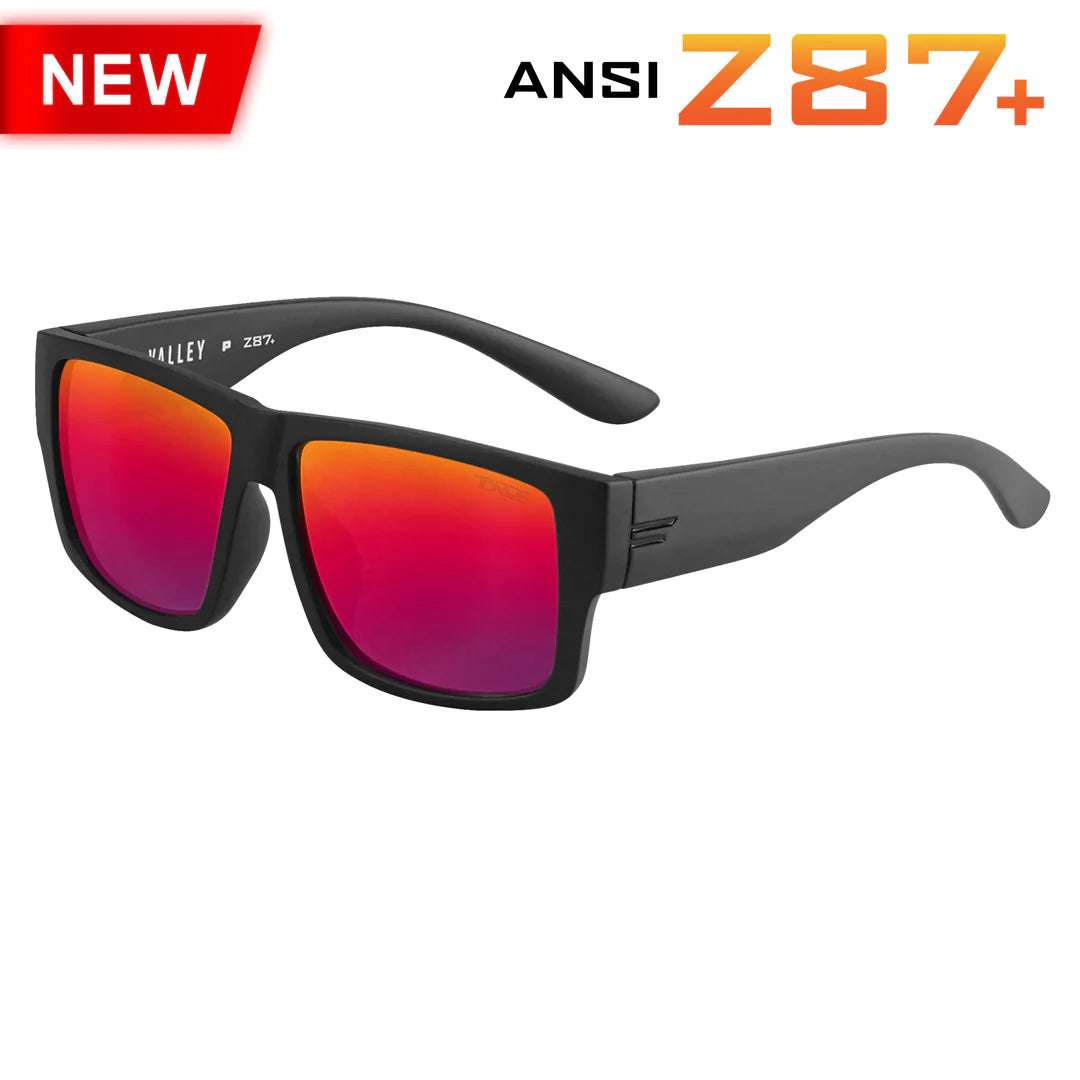 TOROE VALLEY ANSI Z87+ Polarized Safety Glasses-Z87-VALLEY-MBLK-B-FUZE-Fuze Color Mirror Lens-9
