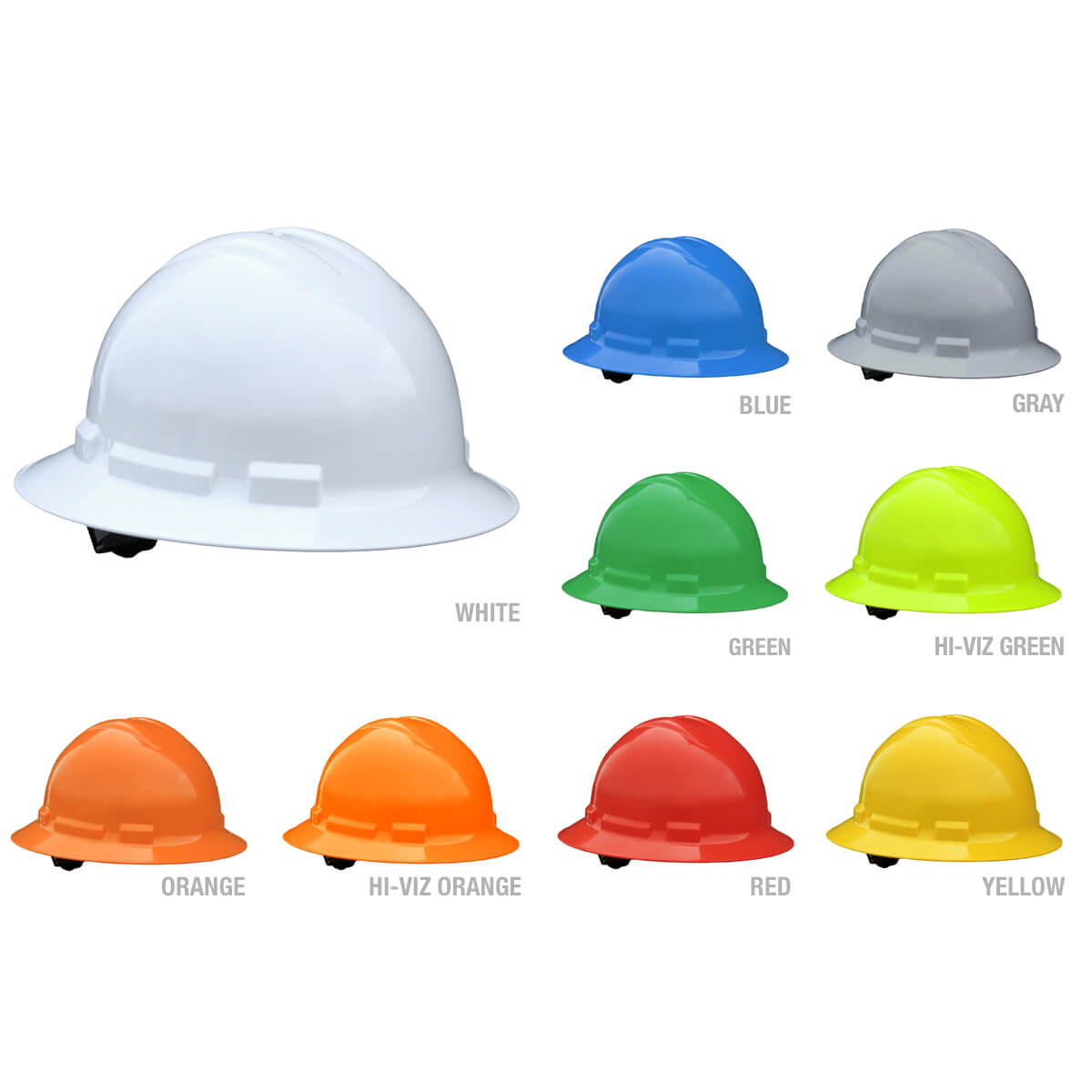 Radians Quartz Full Brim Hard Hats with 4-Point Ratchet Suspension All Color Options