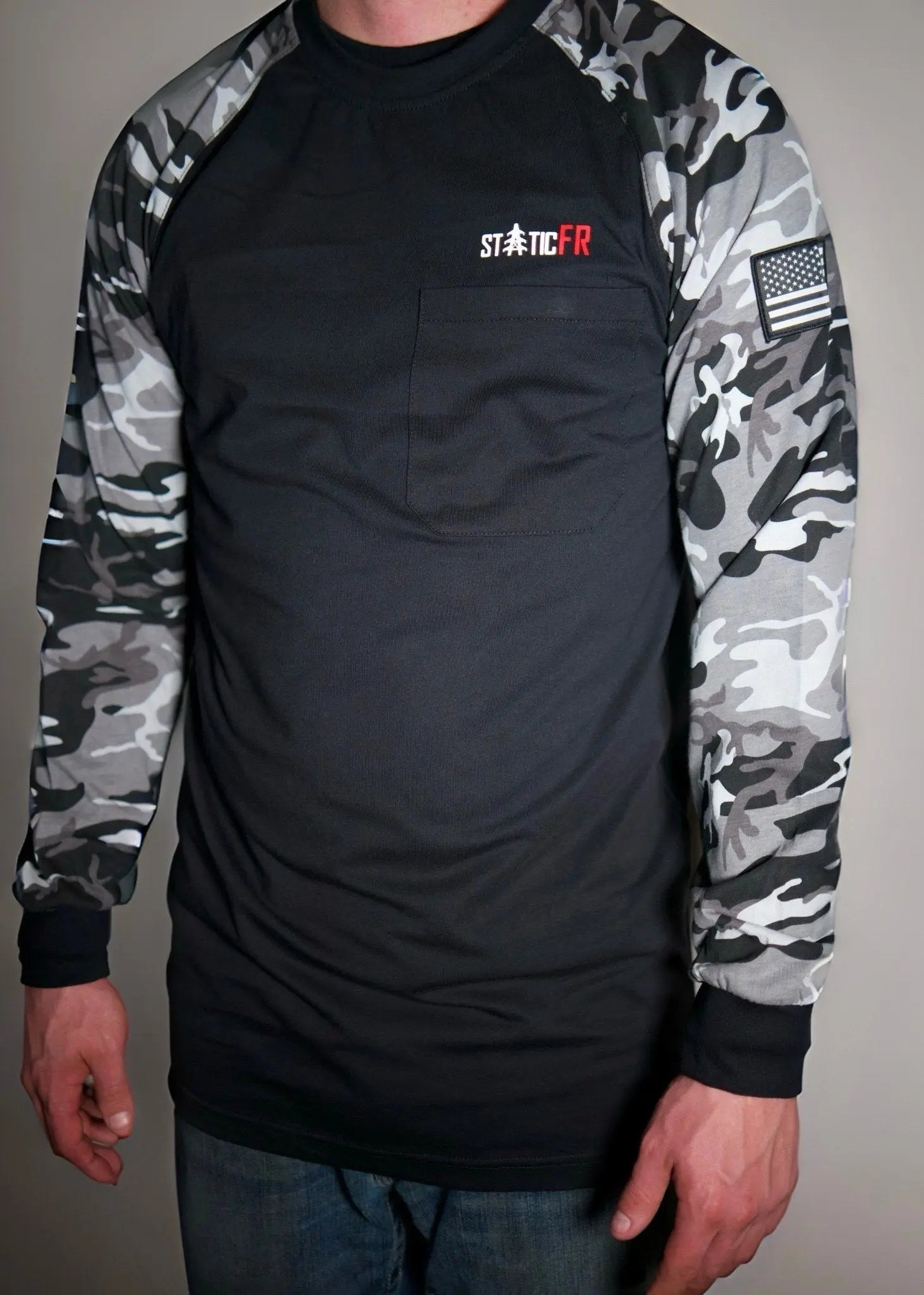 Static FR Flame-Resistant Shirt Camo - Black/Gray-Safety Glasses USA-3