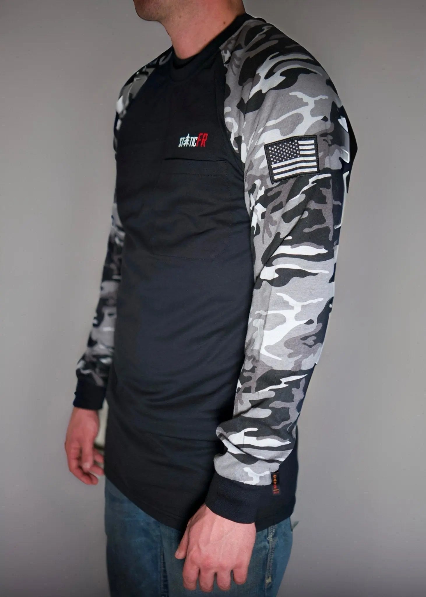 Static FR Flame-Resistant Shirt Camo - Black/Gray-Safety Glasses USA-1