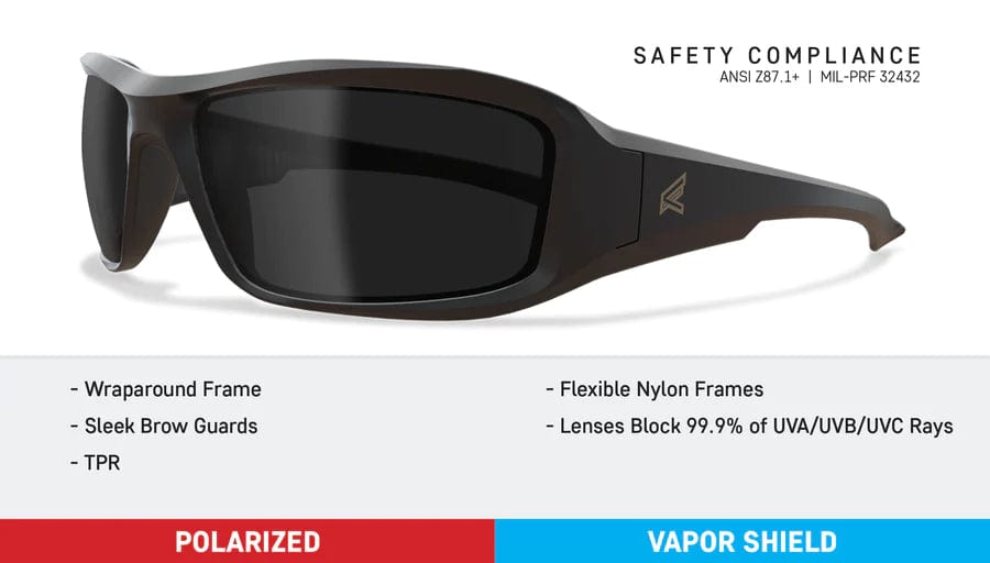Key features for the Edge Brazeau Safety Glasses Matte Black with Polarized Smoke Vapor Shield Lens