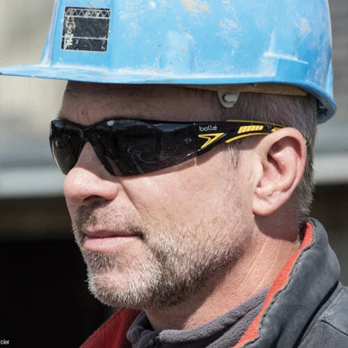 Bolle Rush Plus Safety Glasses Black/Yellow with Smoke Platinum Anti-Fog Lens-Safety Glasses USA-3