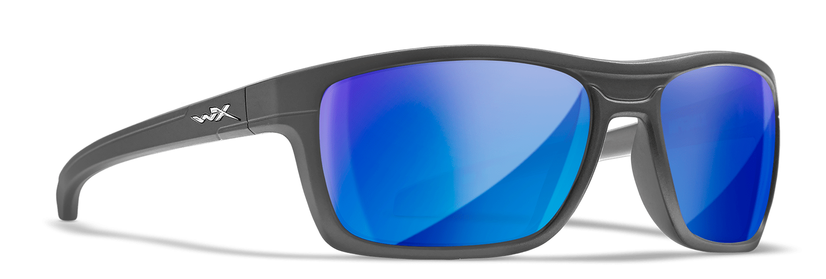 Wiley X Kingpin Sunglasses with Matte Graphite Frame and Polarized Blue Mirror Lens Front Left