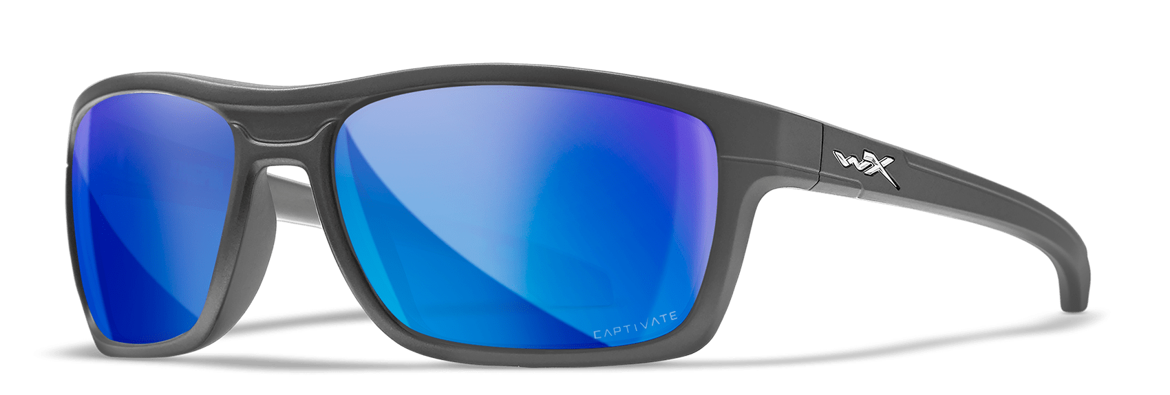 Wiley X Kingpin Sunglasses with Matte Graphite Frame and Polarized Blue Mirror Lens Front