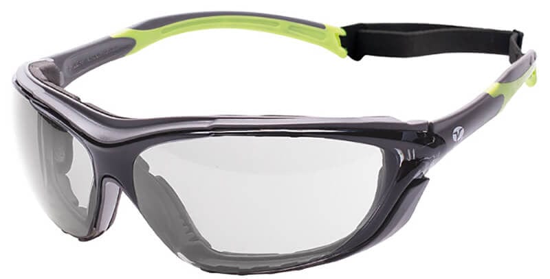 Encon Veratti Primo Foam-Padded Safety Glasses/Goggles with Gray/Green Frame and Clear Anti-Fog Lens