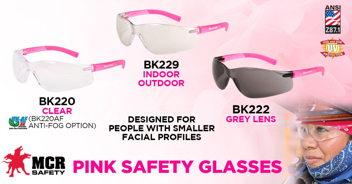Crews Bearkat Small Safety Glasses with Pink Temples and Clear Lenses BK220 Series Info