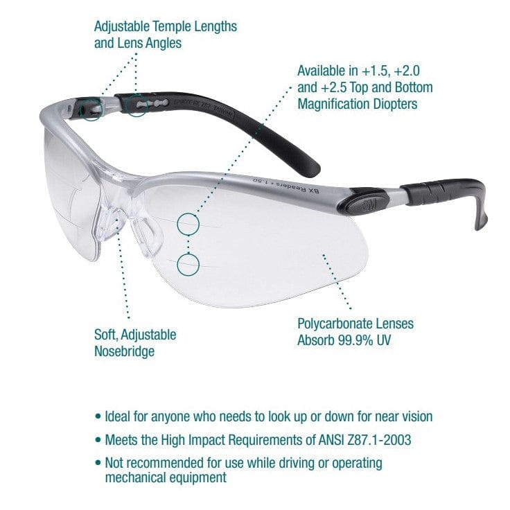 goggles with readers 3M BX Dual Reader Safety Glasses with Clear Anti-Fog Lens and Upper/Lower Diopters
