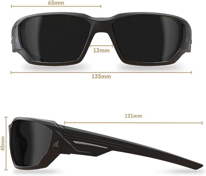 Edge Dawson Safety Glasses with Matte Black Frame and Smoke Vapor Shield Lens XD416VS Dimensions