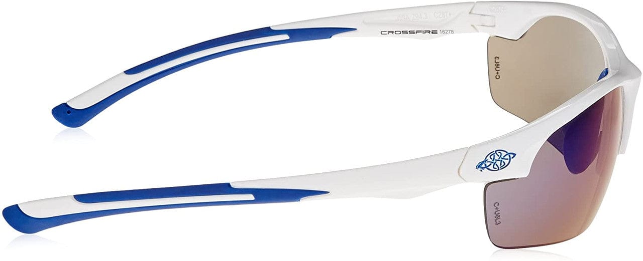 Crossfire AR3 Safety Glasses White Frame Full Blue Mirror Lens 16278 Side