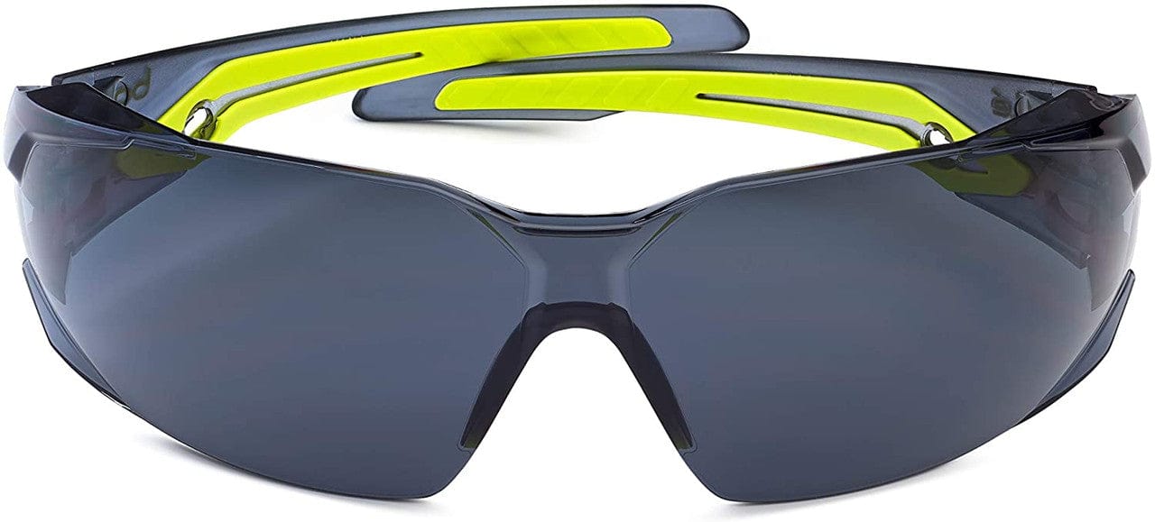 Bolle Silex Safety Glasses with Gray/Yellow Temples and Smoke Anti-Fog Lens - Front View