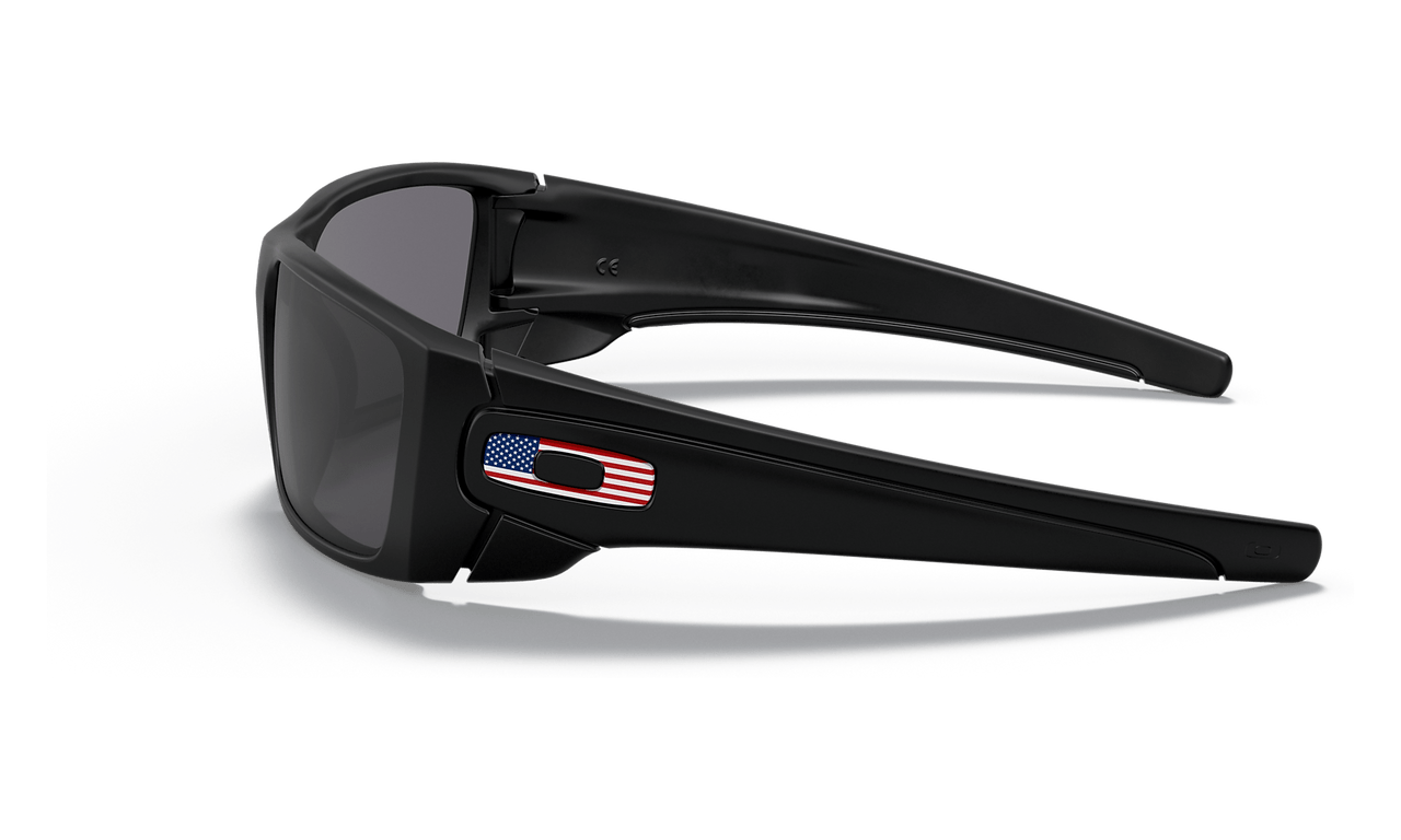 Oakley SI Fuel Cell with Matte Black Frame and US Flag Grey Lens OO9096-38 Side View