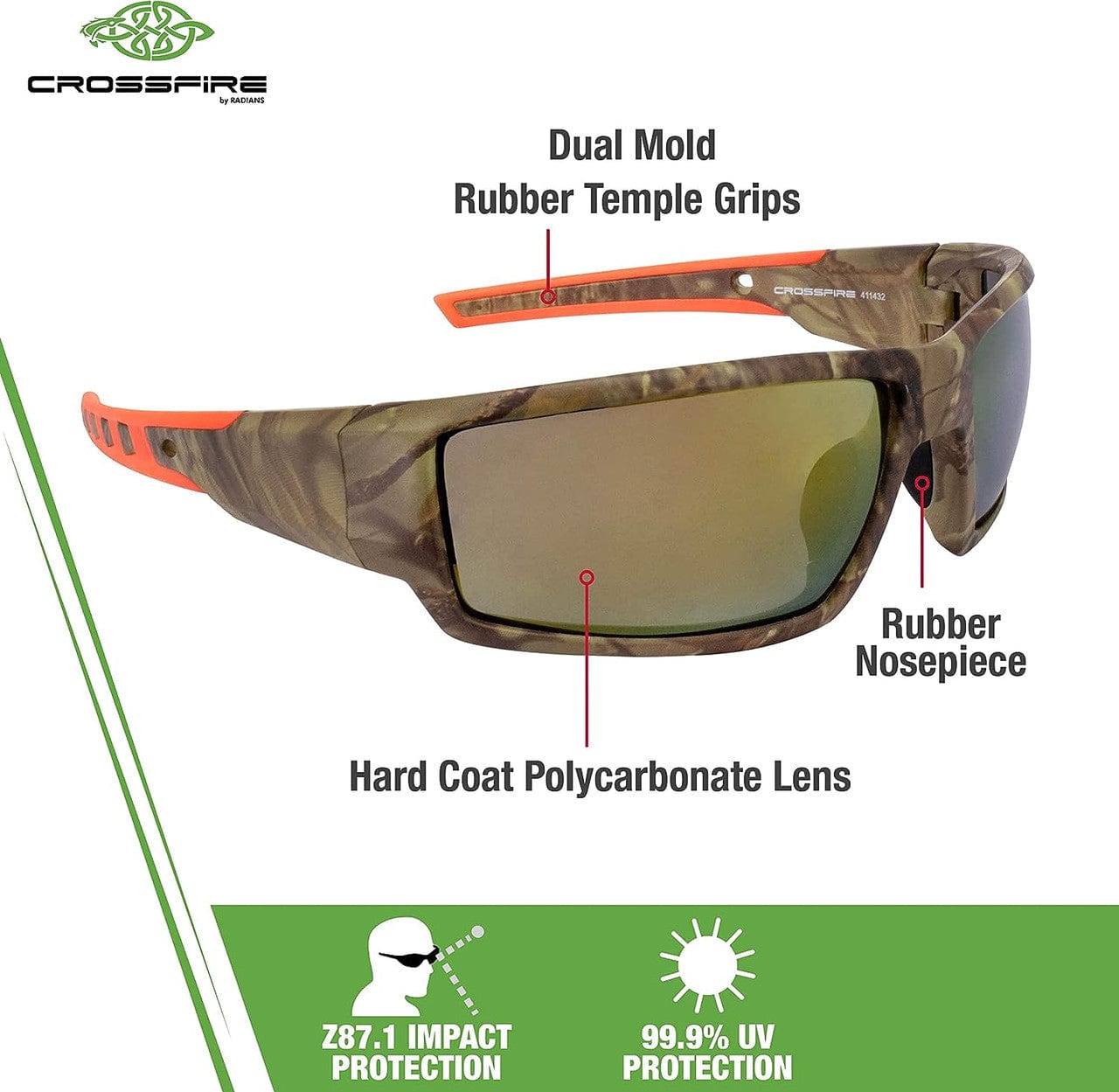 Crossfire Cumulus 411432 Safety Glasses Key Features