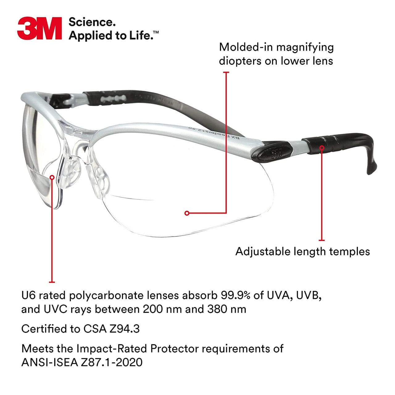 3M BX Bifocal Safety Glasses With Clear Anti-Fog Lens Key Features