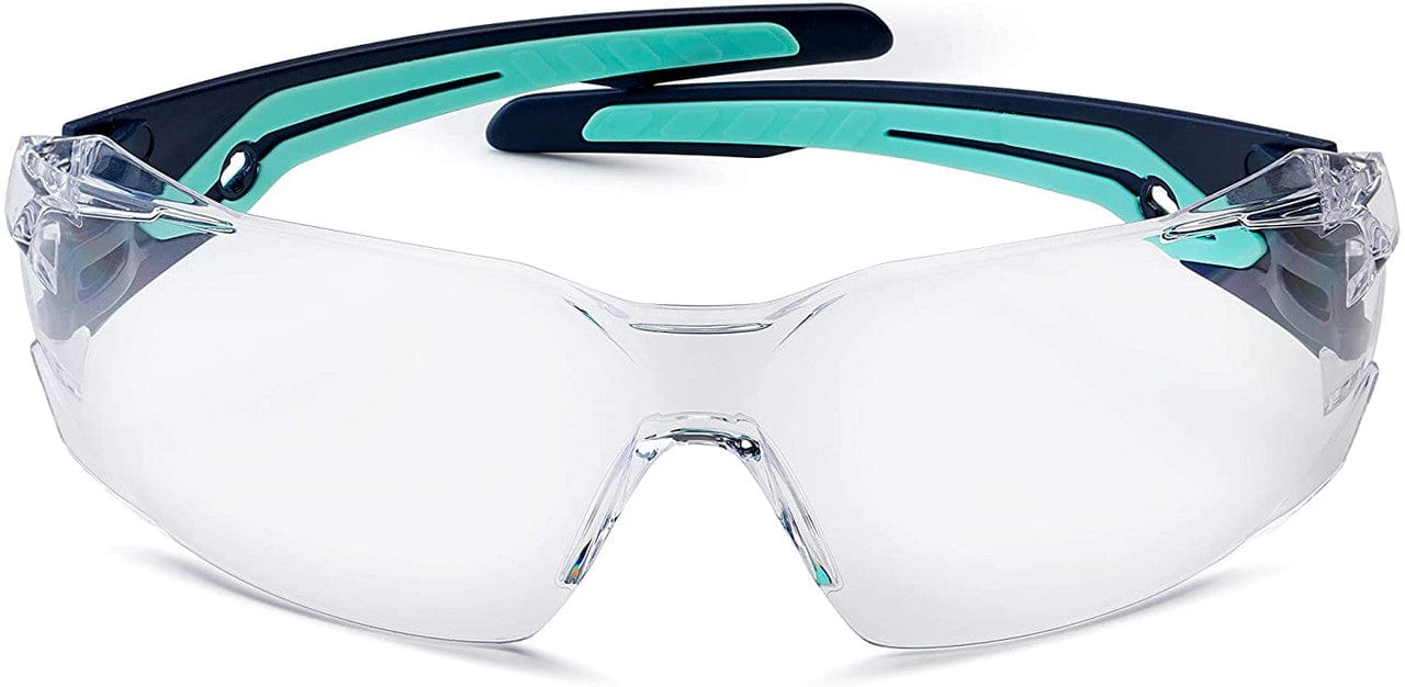 Bolle Silex Safety Glasses with Navy/Sky Blue Temples and Clear Anti-Fog Lens - Front View
