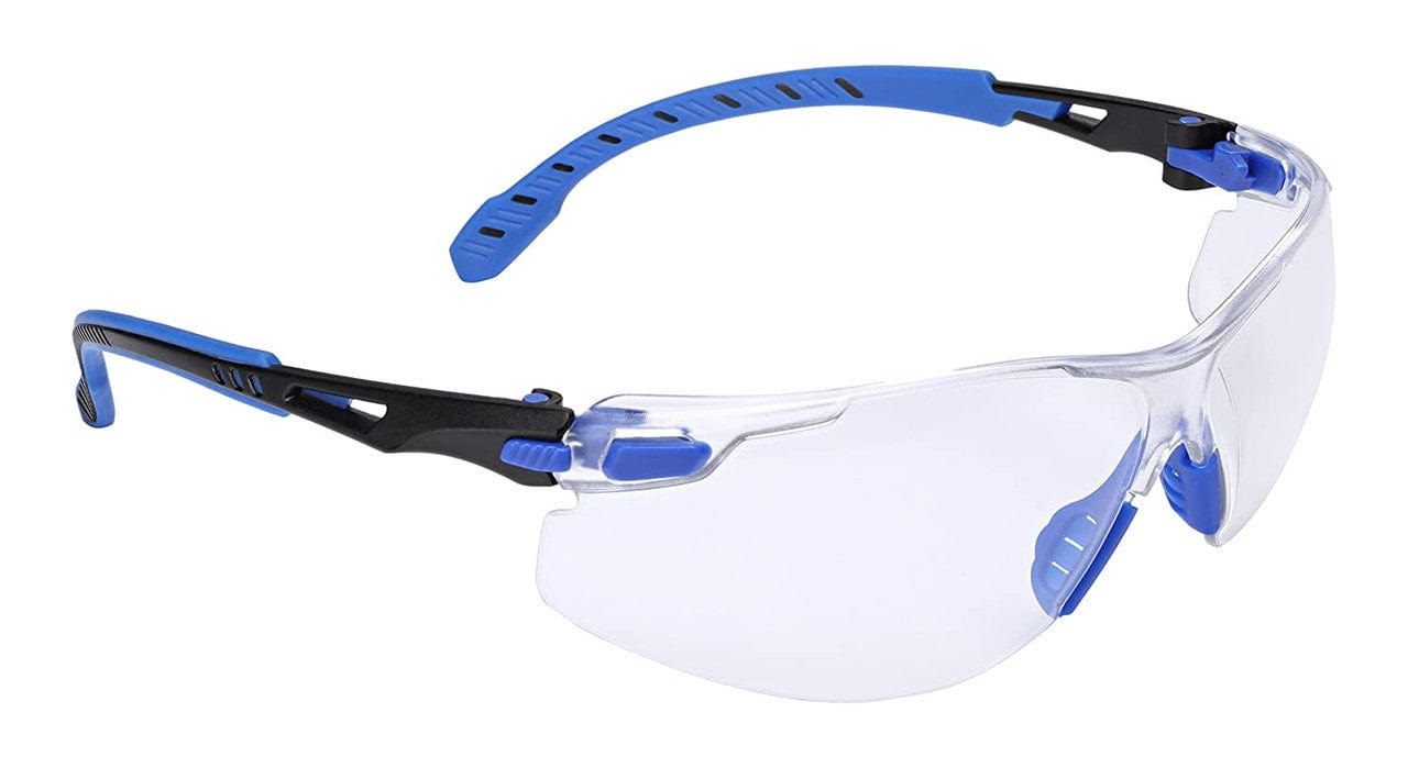 3M Solus Safety Glasses Blue Temples Clear Anti-Fog Lens S1101SGAF Profile