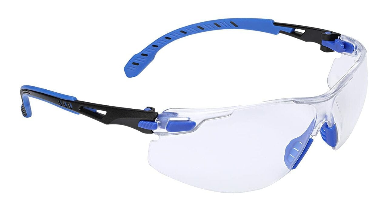 3M Solus Safety Glasses with Blue Temples, Clear Anti-Fog Lens and Foam & Strap Kit S1101SGAF-KT - Angle 2