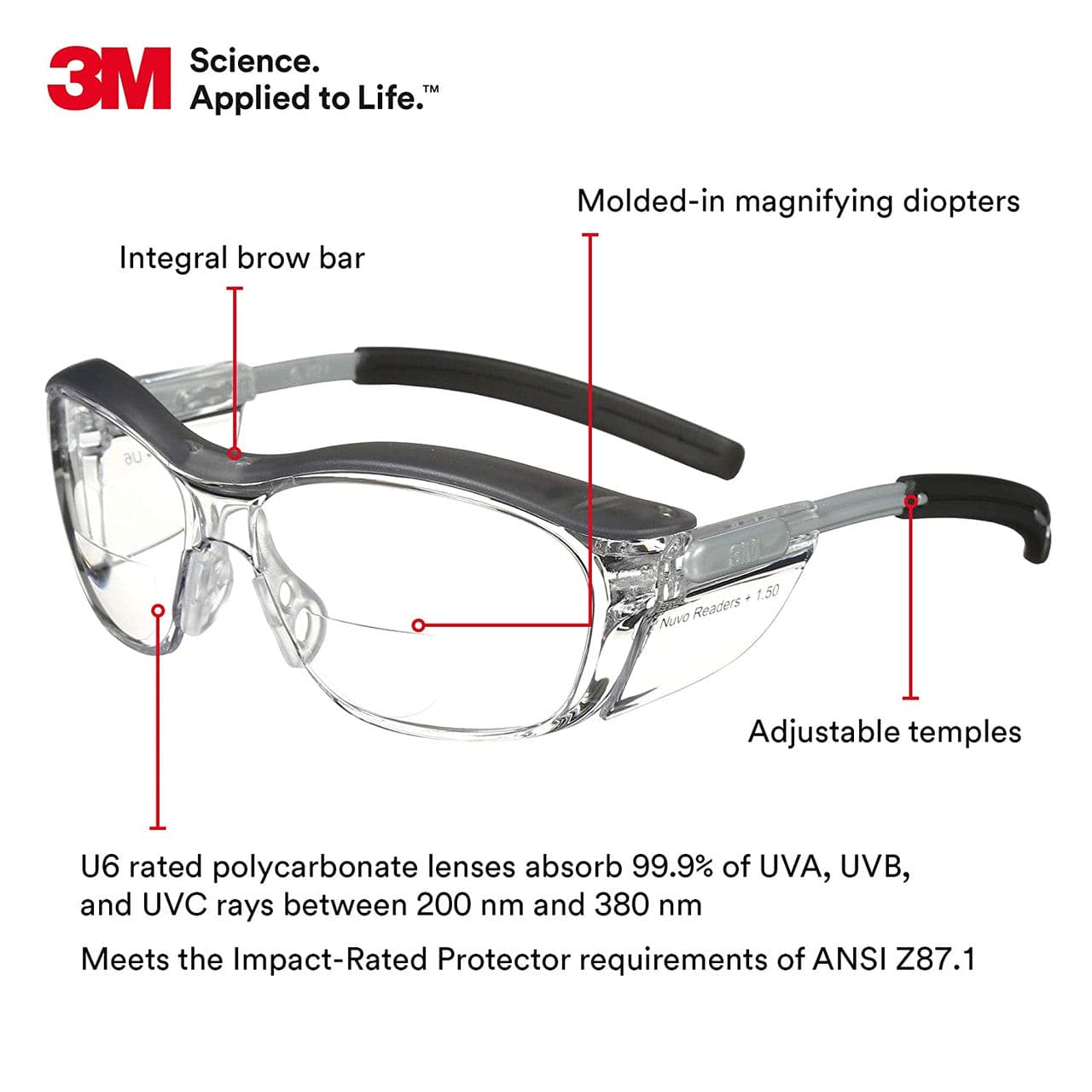 3M Nuvo Reader Bifocal Safety Glasses Key Features