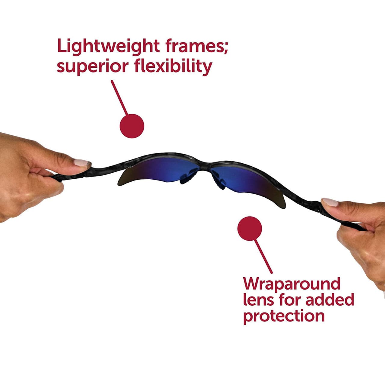 KleenGuard V30 Nemesis Safety Glasses Black Frame with Blue Mirror Lens 14481 Flexing Example