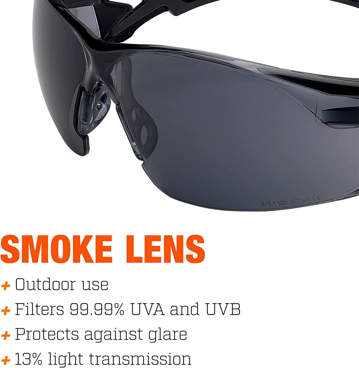 Bolle Rush Plus BSSI Ballistic Safety Glasses with Smoke Platinum Anti-Fog Lens Lens Tint Info