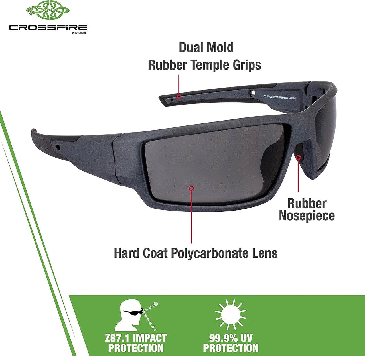 Crossfire Cumulus 41291 Safety Glasses Key Features
