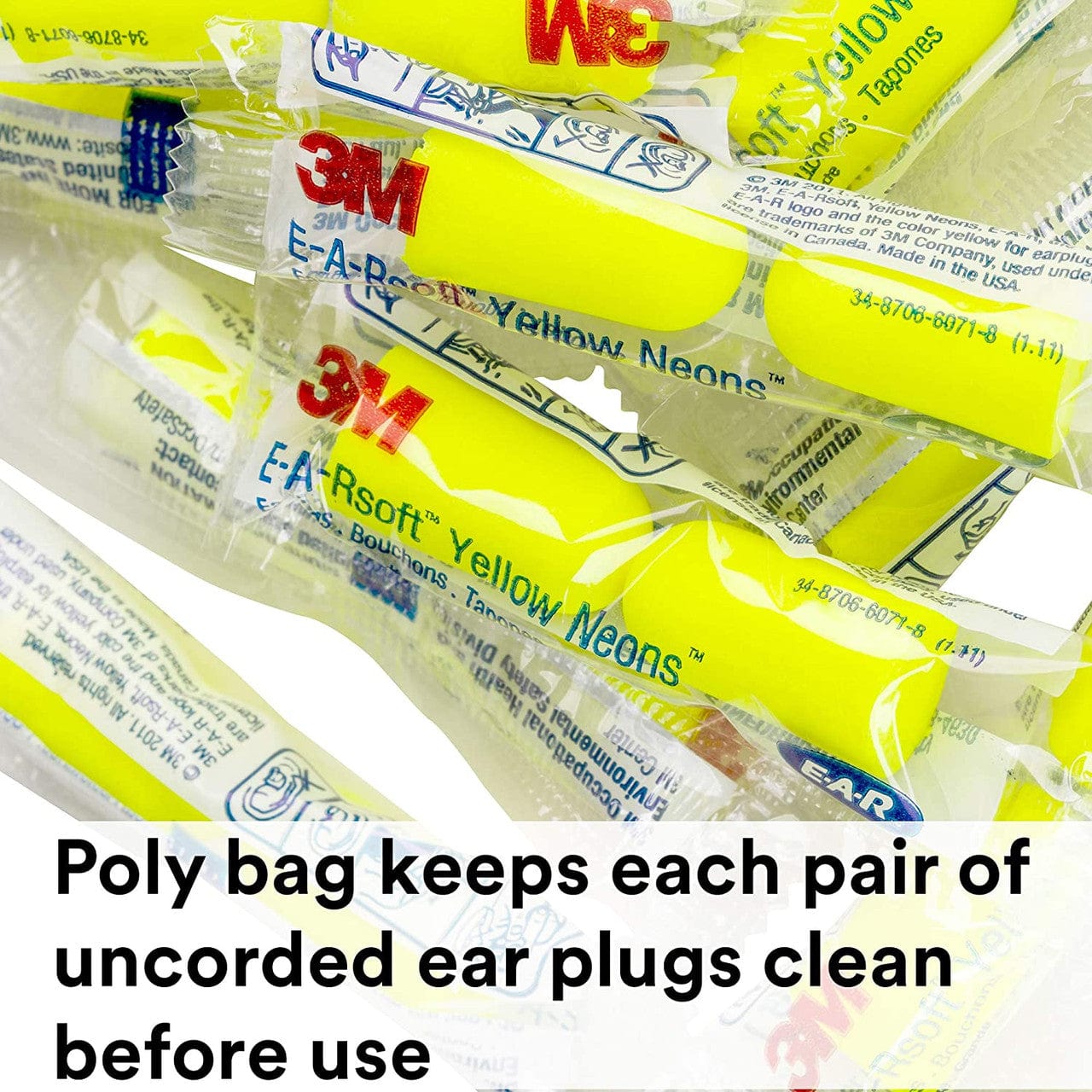 3M E-A-RSoft Yellow Neons 312-1250 Uncorded Earplugs NRR-33 Packaging