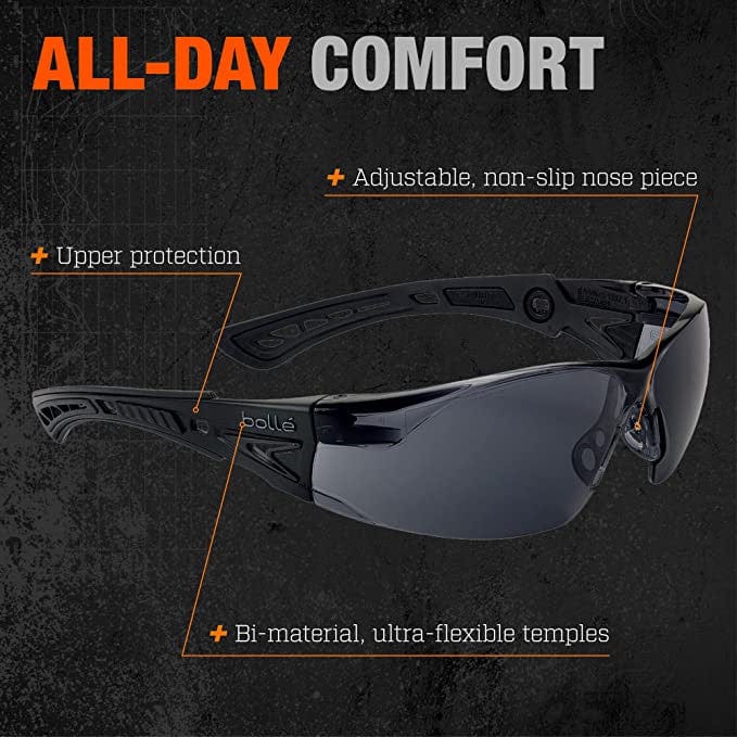 Bolle Rush Plus Small BSSI Ballistic Safety Glasses with Smoke Platinum Anti-Fog Lens 