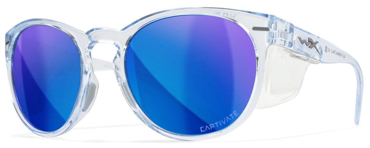 Wiley X Covert Safety Sunglasses with Crystal Sapphire Frame and Captivate Polarized Blue Mirror Lens AC6CVT09 - with Side Shields