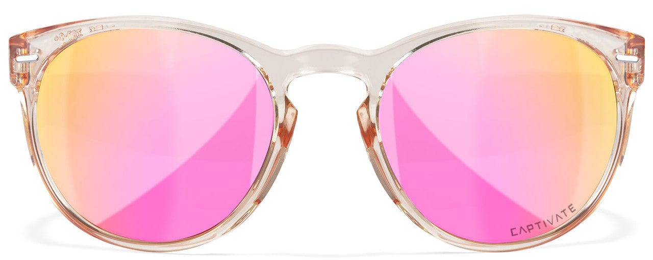 Wiley X Covert Safety Sunglasses with Crystal Blush Frame and Captivate Polarized Rose Gold Mirror Lens AC6CVT10 - Front View