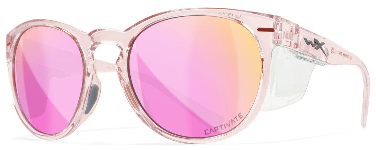 Wiley X Covert Safety Sunglasses with Crystal Blush Frame and Captivate Polarized Rose Gold Mirror Lens AC6CVT10 - with Side Shields