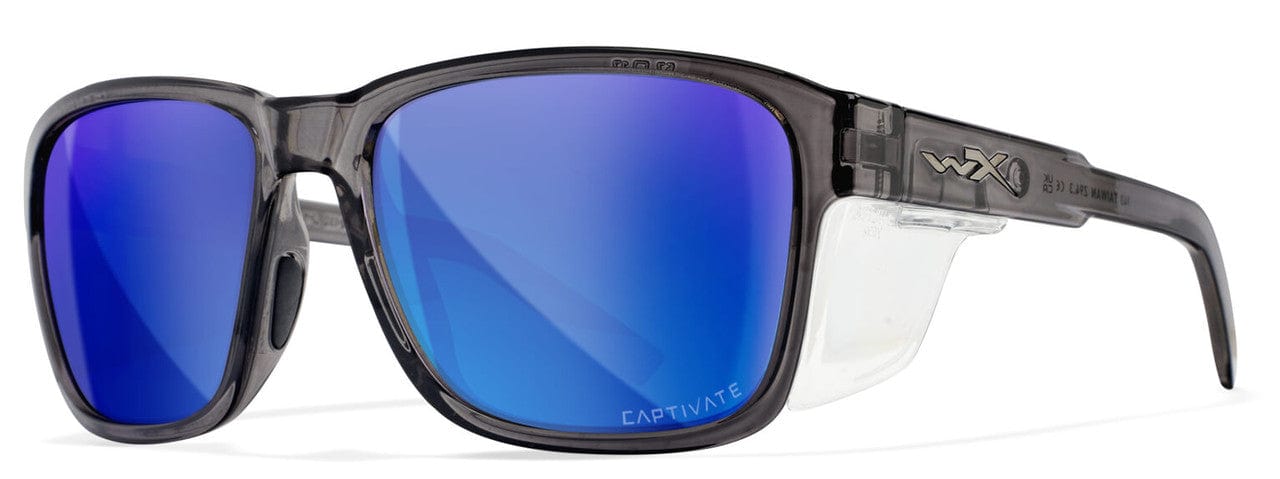 Wiley X Trek Safety Sunglasses with Stealth Gray Frame and Captivate Polarized Blue Mirror Lens AC6TRK09 - with Side Shields