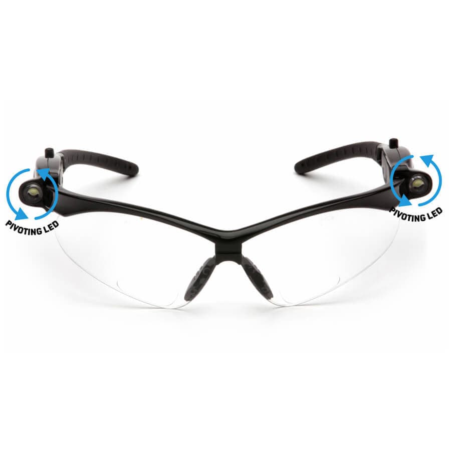 Pyramex PMXtreme LED Bifocal Safety Glasses with Black Frame and Clear Anti-Fog Lens - Front