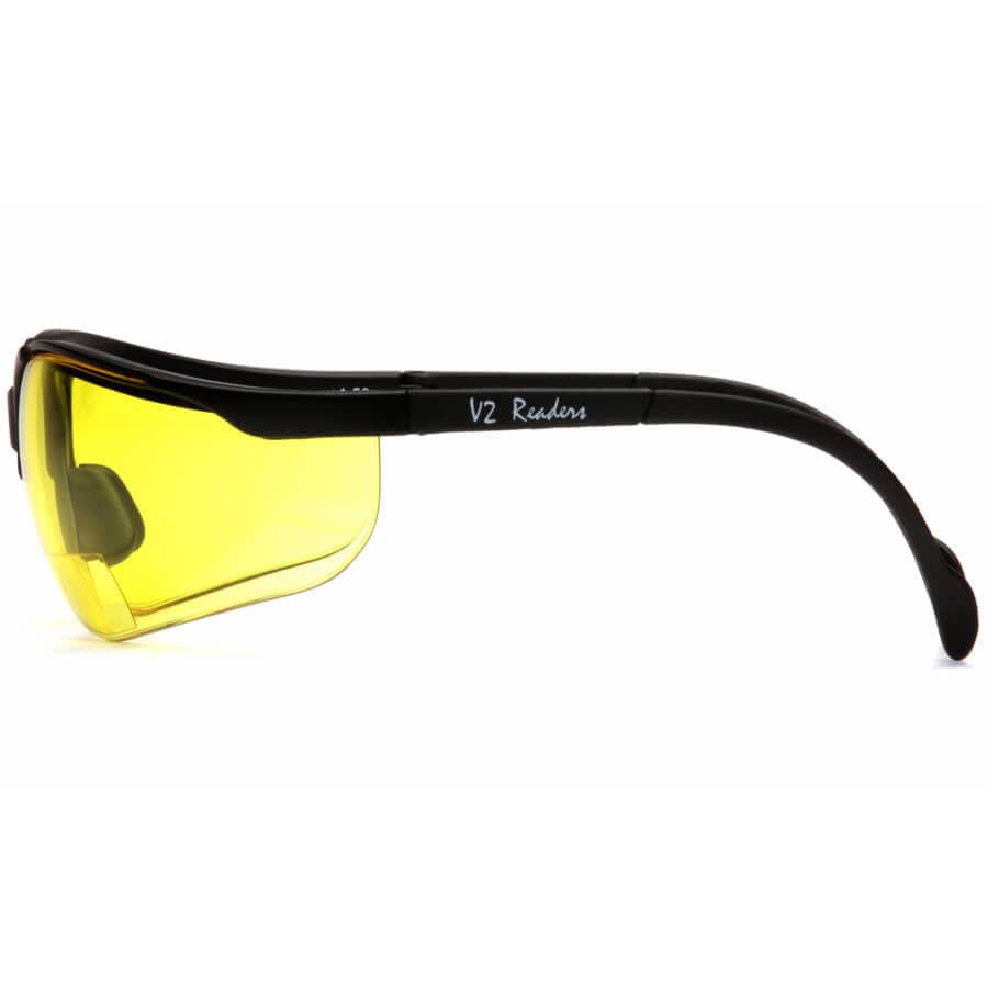 Pyramex Venture II Bifocal Safety Glasses with Black Frame and Amber Lens - Side
